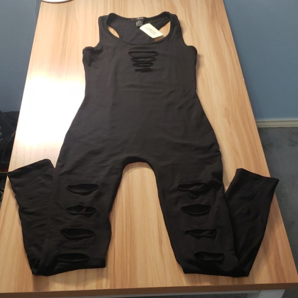 Forever 21 Sexy Black Laser Cut Jumpsuit